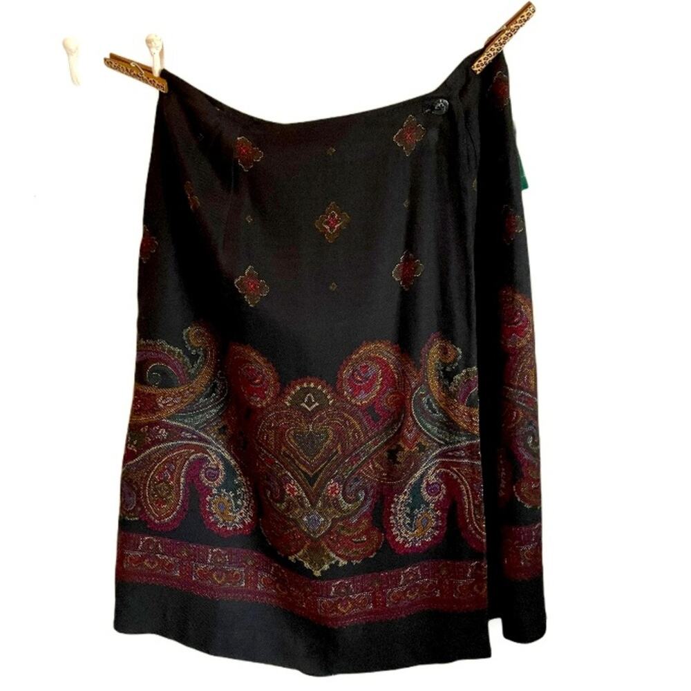 Hunt Club Black Paisley lined Wrap Skirt size 8 NEW